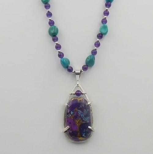 Click to view detail for DKC-1076 Necklace, TQ, Copper, Amethyst $225